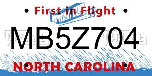 MB5Z704 North Carolina License Plate