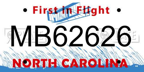 MB62626 North Carolina License Plate