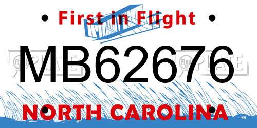 MB62676 North Carolina License Plate