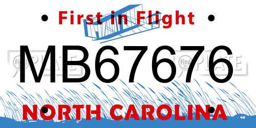 MB67676 North Carolina License Plate