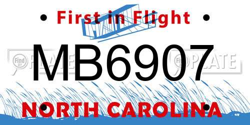 MB6907 North Carolina License Plate