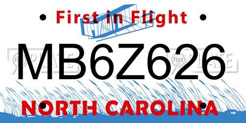 MB6Z626 North Carolina License Plate