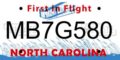 MB7G580 North Carolina License Plate