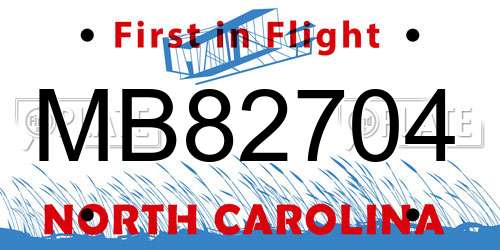 MB82704 North Carolina License Plate