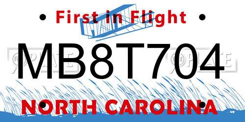 MB8T704 North Carolina License Plate
