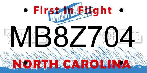 MB8Z704 North Carolina License Plate