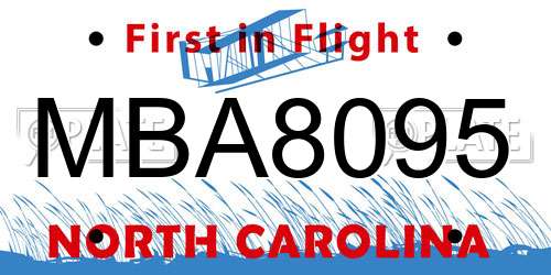MBA8095 North Carolina License Plate