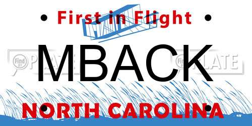 MBACK North Carolina License Plate
