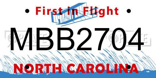 MBB2704 North Carolina License Plate