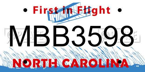 MBB3598 North Carolina License Plate