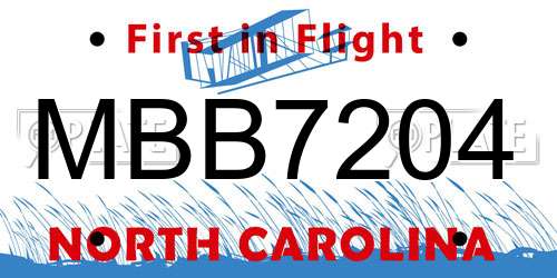 MBB7204 North Carolina License Plate