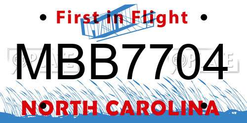 MBB7704 North Carolina License Plate
