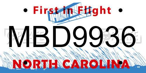 MBD9936 North Carolina License Plate