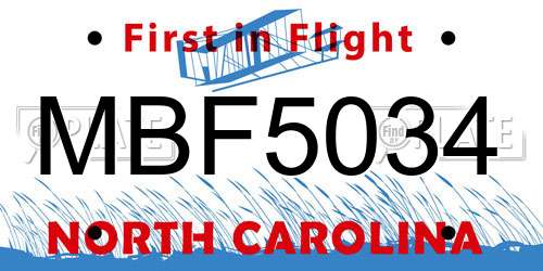 MBF5034 North Carolina License Plate
