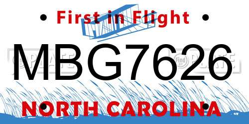 MBG7626 North Carolina License Plate