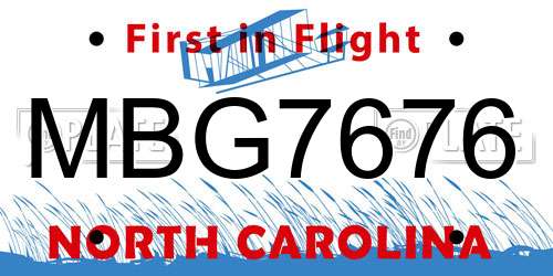 MBG7676 North Carolina License Plate