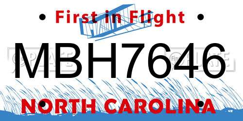 MBH7646 North Carolina License Plate