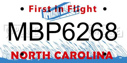 MBP6268 North Carolina License Plate