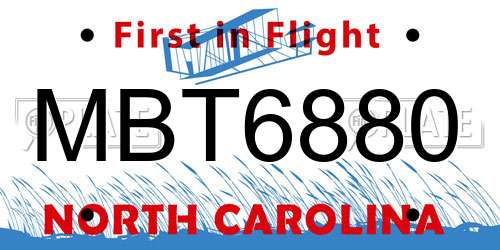 MBT6880 North Carolina License Plate