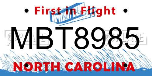 MBT8985 North Carolina License Plate