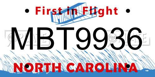 MBT9936 license plate in NC state