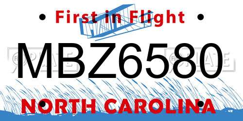 MBZ6580 North Carolina License Plate