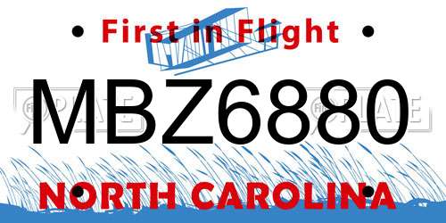 MBZ6880 North Carolina License Plate