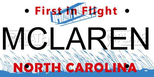 MCLAREN North Carolina License Plate