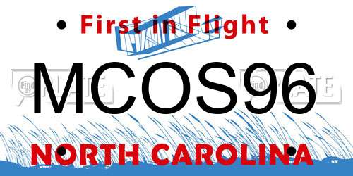 MCOS96 North Carolina License Plate