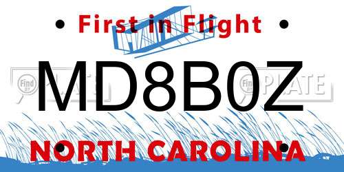 MD8B0Z North Carolina License Plate
