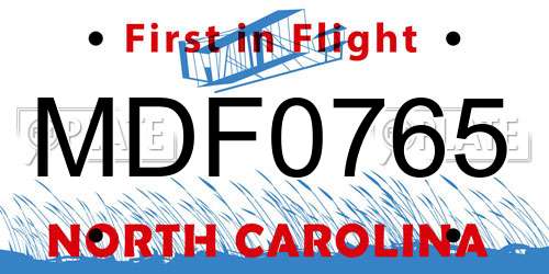 MDF0765 North Carolina License Plate