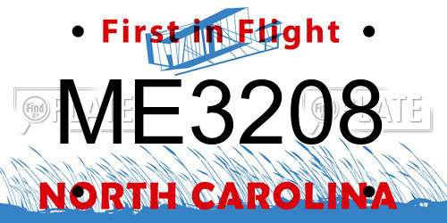 ME3208 North Carolina License Plate