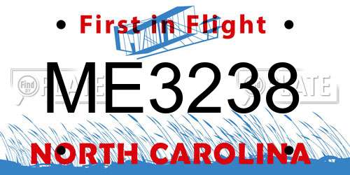 ME3238 North Carolina License Plate
