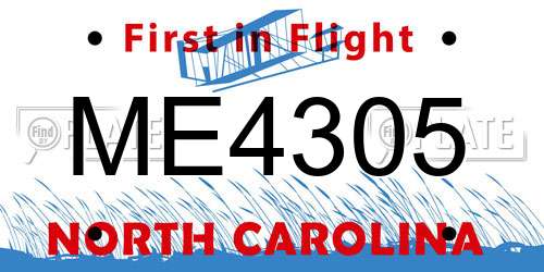 ME4305 North Carolina License Plate
