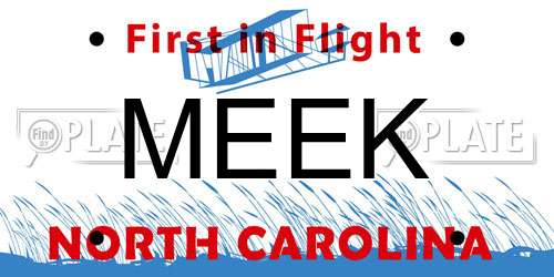 MEEK North Carolina License Plate