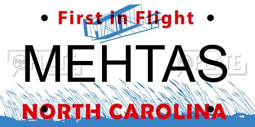MEHTAS North Carolina License Plate