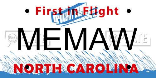 MEMAW North Carolina License Plate