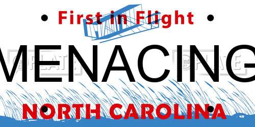 MENACING North Carolina License Plate