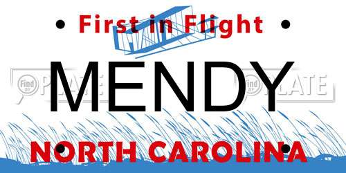 MENDY North Carolina License Plate