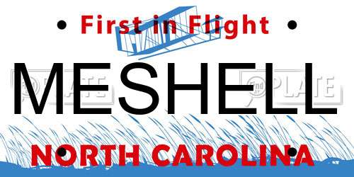 MESHELL North Carolina License Plate
