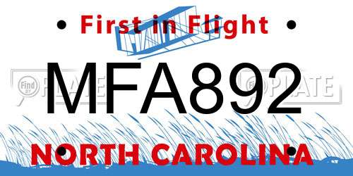MFA892 North Carolina License Plate
