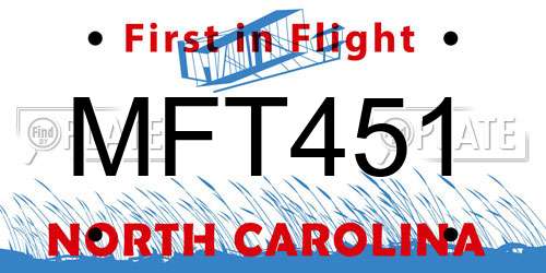 MFT451 North Carolina License Plate