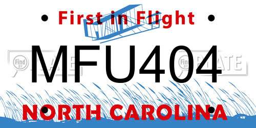 MFU404 North Carolina License Plate
