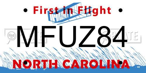 MFUZ84 North Carolina License Plate