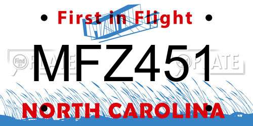 MFZ451 North Carolina License Plate
