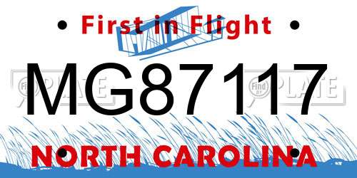 MG87117 North Carolina License Plate