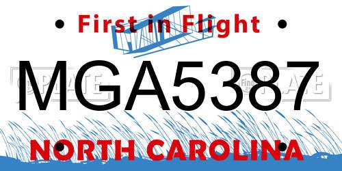 MGA5387 North Carolina License Plate