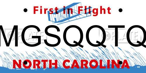 MGSQQTQ North Carolina License Plate