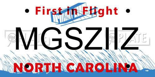 MGSZIIZ North Carolina License Plate