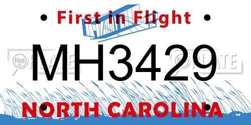 MH3429 North Carolina License Plate